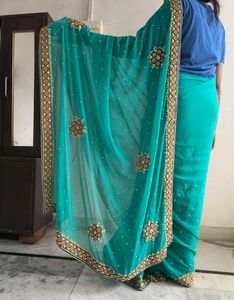 Teal Embellished Saree