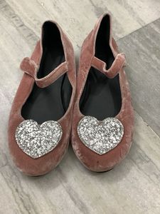 Sparkly Heart Velvet Ballerinas