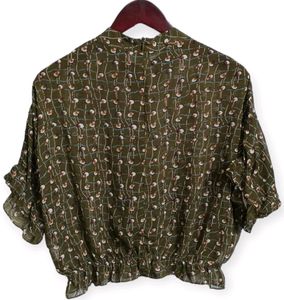 Olive Green Print Blouse