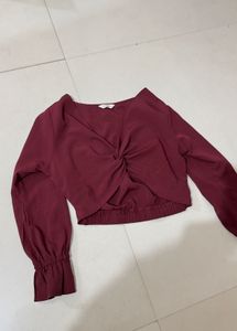 Maroon Crop Top with Knot Detail