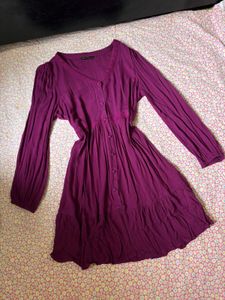 Purple Button-Up Tiered Midi Dress