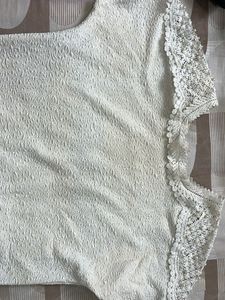 Cream Lace Trim Textured Top