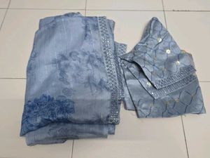 Beautiful Blue Floral Saree with Blouse