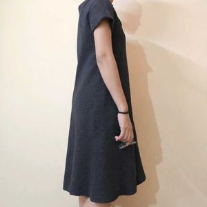 Chic Dark Grey Button Detail A-Line Dress