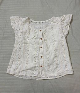 White Eyelet Button-Up Top