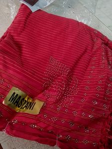 Beautiful Stone Designer Red Saree