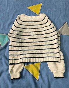 Striped Knit Sweater with Balloon Sleeves