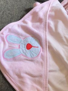 Baby Pink Hooded Towel with Bunny Applique
