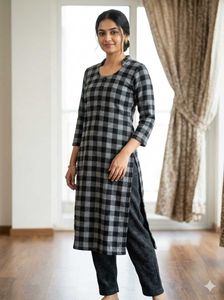 Plaid Top &amp; Black Pants Set