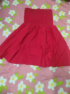 Red Strapless Smocked Dress
