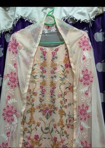 Embroidered Peach Pakistani Kurti with Dupatta