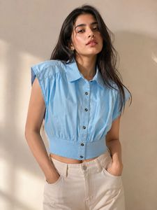 Light Blue Cropped Button-Up Shirt