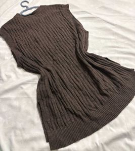 Y2K Brown Ribbed Knitted Vest