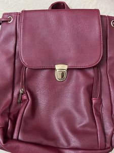 Maroon Faux Leather Backpack