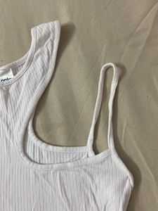 White Ribbed Asymmetrical Tank Top