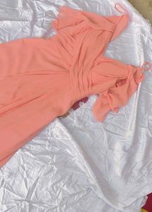 Elegant Peach cold-Shoulder Maxi Dress