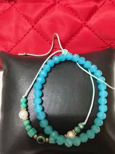 Blue crystal, pearl, Evil Eye Bracelet