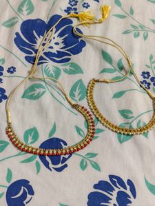 Set of 2 ~ Red &amp; Gold Pearl Necklaces