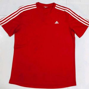 Adidas Red T-Shirt with Three Stripes