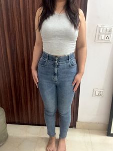 High-Waisted Blue Denim Jeans