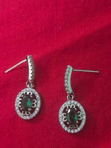 Elegant Emerald & Diamond Earrings SS925