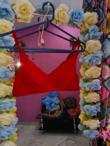 Elegant Red Lace Trim Bra