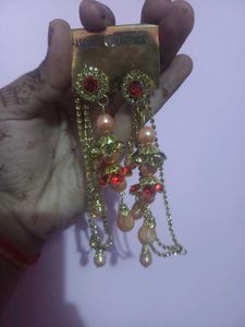 Pack Of 2 Elegant Dangle Earrings With Hair Chain