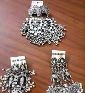 Oxidized Silver Statement Earrings ( 3 pair )