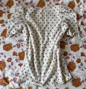 White Lace Print Puff Sleeve Top