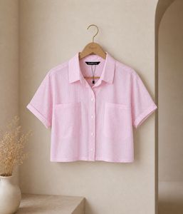 Pink Striped Cropped Shirt💗