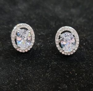 Pure 92.5 silver Oval Halo Stud Earrings