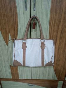 Stylish White & Brown Handbag