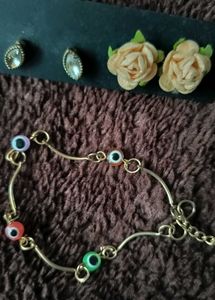 Rose fabric/kundan stone earrings and a multicolor