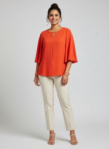 Elegant Orange Blouse with cape Cut Sleeve