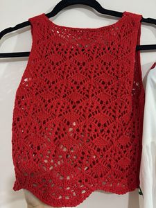Crochet top with cherry print skirt 🍒