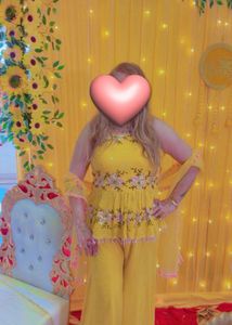 Yellow Peplum Kurta Set with Palazzo