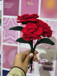 Handmade Crocheted Red Roses (Pack Of 3)