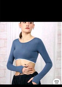 Blue Thumbhole Crop Top