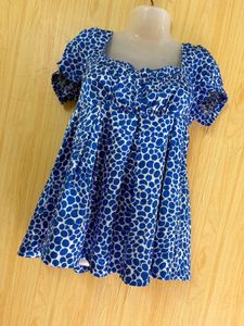 Y2K Blue &amp; White Polka Dot Babydoll Top