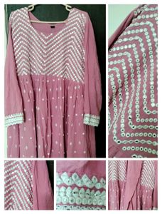 Pink Kurta set with Mirror Work