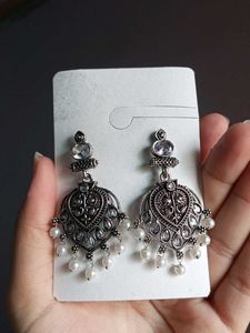 Oxidised Jhumka Earrings with Pearls