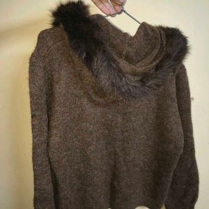 Oversized Brown Faux Fur Hoodie