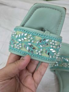 Embellished Mint Green Slides