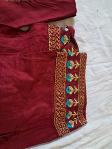 Embroidered Maroon Kurta Set