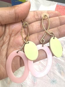 Chic Pink &amp; Green Oval Dangle Earrings- set of 2