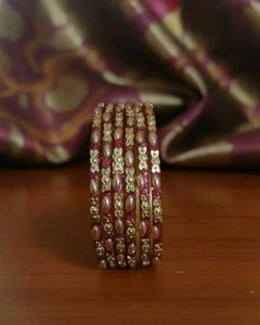 Pink &amp; Gold Embellished Bangles