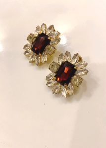 Elegant Wine &amp; Crystal Stud Earrings