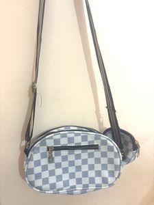 Checkered Crossbody Bag with Pouch