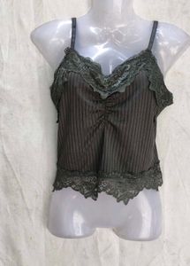 Lace Trim Ribbed Camisole Top