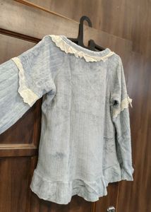 Cozy Blue Sleep Top with Lace Trim